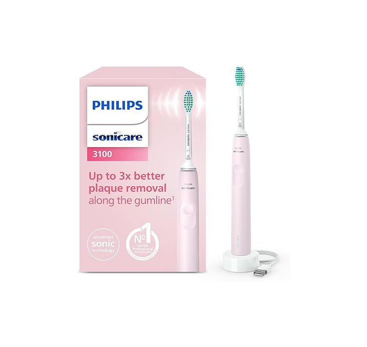 Philips Sonicare 3100 Electric Toothbrush, Sonic Toothbrush, Pressure Sensor and Timer, Sugar Rose, Model HX3671/11