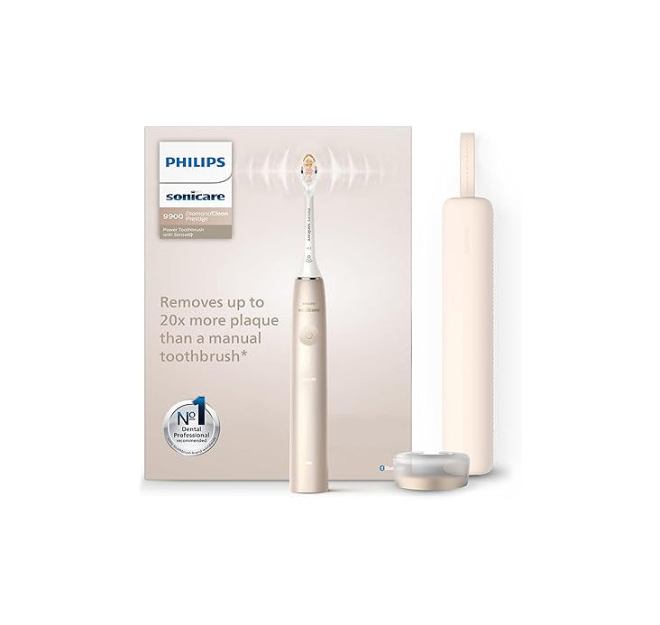 Philips Sonicare Electric Toothbrush Prestige 9900 Champagne with USB Charging Case & SenseIQ (Model: HX9992/11)