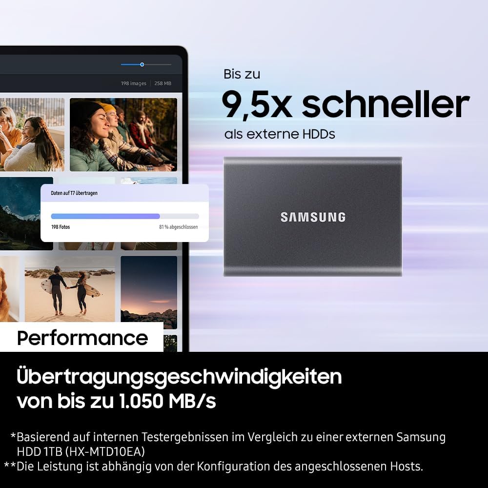 Samsung Portable SSD T7 SSD 4TB USB 3.2 Gen.2 1050MB/s Read 1000MB/s Write External SSD - MU-PC4T0T/WW