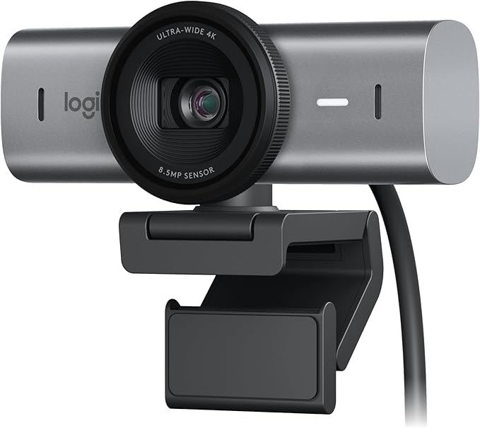 Logitech MX Brio Ultra HD 4K Webcam Graphite for Collaboration and Streaming, 1080p at 60 FPS, Two Noise-Cancelling Microphones, USB-C, Graphite
