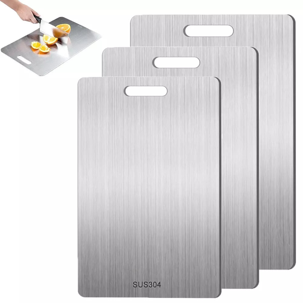 Stainless Steel Cutting Board Double-Sided Kitchen Shopping Board Titanium-Look