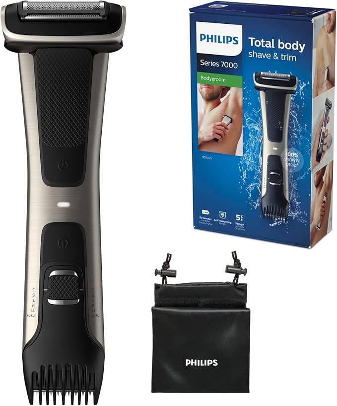 Philips Series 7000 BG7025/15 - Body groomer with trimmer and shaver head, 80 minutes of use, shower safe, black