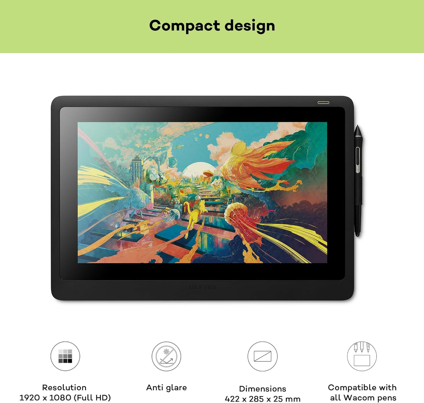 Wacom Cintiq 16 Graphics Tablet with Screen for Digital Drawing, Wacom Pen Pro 2, Full HD 1920 x 1080, Black [Energy Efficiency Class E]
